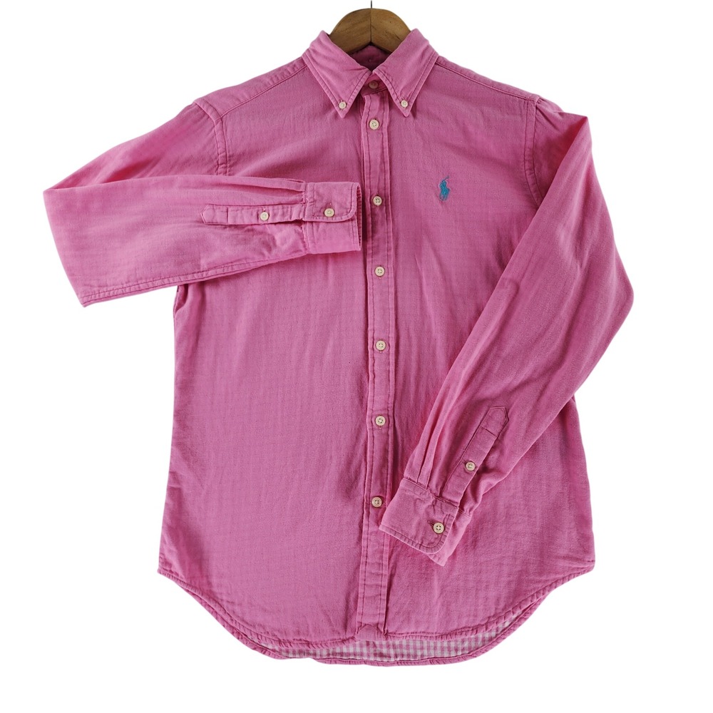 Polo Ralph Lauren Shirt Mens S Pink Gingham Lined Cotton Button Down Pony